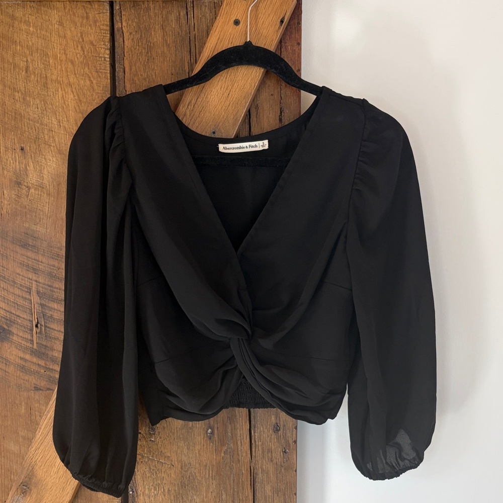 Abercrombie & Fitch Small Black Wrap-Style Cropped Blouse